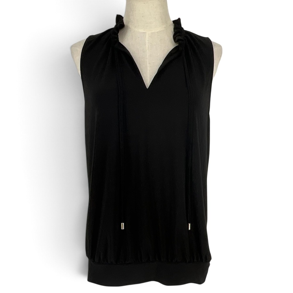 WHBM Black Sleeveless Ruffle Neck Blouson Top Large